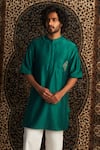 Charkhee_Emerald Green Kurta Chanderi Embroidery Zardozi Set _Online_at_Aza_Fashions