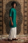 Charkhee_Emerald Green Kurta Chanderi Embroidery Zardozi Set _at_Aza_Fashions