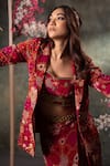 Buy_Mehak Murpana_Pink Crepe Printed Floral Lapel Collar Embroidered Blazer Draped Skirt Set _Online_at_Aza_Fashions