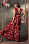 Shop_Mehak Murpana_Pink Crepe Printed Floral Blunt V Draped Jumpsuit Set _at_Aza_Fashions