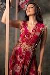 Mehak Murpana_Pink Crepe Printed Floral Blunt V Draped Jumpsuit Set _Online_at_Aza_Fashions