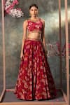 Buy_Mehak Murpana_Pink Crepe Printed Floral Round Embroidered Blouse And Lehenga Set _at_Aza_Fashions