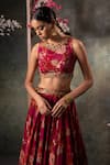 Mehak Murpana_Pink Crepe Printed Floral Round Embroidered Blouse And Lehenga Set _Online_at_Aza_Fashions