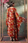 Shop_Mehak Murpana_Orange Crepe Print Bloom V Neck Kaftan _at_Aza_Fashions