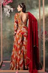 Shop_Mehak Murpana_Orange Crepe Print Bahar V Neck Blouse And Sharara Set _at_Aza_Fashions