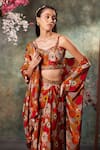 Mehak Murpana_Orange Crepe Print Gul Sweetheart Neck Cape And Draped Skirt Set _Online_at_Aza_Fashions