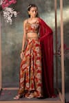 Buy_Mehak Murpana_Orange Crepe Print Gullista Sweetheart Neck Blouse And Draped Skirt Set _at_Aza_Fashions