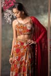 Mehak Murpana_Orange Crepe Print Gullista Sweetheart Neck Blouse And Draped Skirt Set _Online_at_Aza_Fashions