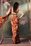 Shop_Mehak Murpana_Orange Crepe Print Bloom Garden Sweetheart Neck Pre-draped Saree With Blouse _at_Aza_Fashions