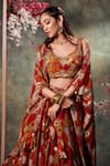 Buy_Mehak Murpana_Orange Crepe Print Phool Sweetheart Neck Cape And Lehenga Set _Online_at_Aza_Fashions