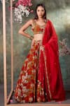 Buy_Mehak Murpana_Orange Crepe Print Gulshan Sweetheart Neck Lehenga Set _at_Aza_Fashions