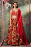 Buy_Mehak Murpana_Orange Crepe Print Florence Sweetheart Neck Lehenga Set _at_Aza_Fashions