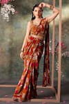 Buy_Mehak Murpana_Orange Crepe Print Phool Bagh Sweetheart Neck Pre-draped Saree With Blouse _at_Aza_Fashions