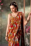 Buy_Mehak Murpana_Orange Crepe Print Phool Bagh Sweetheart Neck Pre-draped Saree With Blouse _Online_at_Aza_Fashions