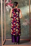 Shop_Mehak Murpana_Purple Crepe Print Bloomy V Hand Embroidered Angarkha Kurta With Flared Pant _at_Aza_Fashions