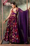 Buy_Mehak Murpana_Purple Crepe Print Flower Garden Halter Neck Anarkali With Dupatta _at_Aza_Fashions