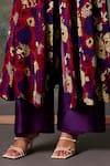 Mehak Murpana_Purple Crepe Printed Floral V Neck Anarkali And Pant Set _Online_at_Aza_Fashions