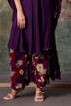 Mehak Murpana_Purple Crepe Embroidery Zardozi Plunge V Neck Placket Kaftan Kurta And Pant Set _Online_at_Aza_Fashions