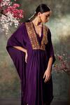 Buy_Mehak Murpana_Purple Crepe Embroidery Zardozi Plunge V Neck Placket Kaftan Kurta And Pant Set _Online_at_Aza_Fashions