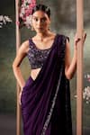 Mehak Murpana_Purple Crepe Embroidery Sequin Round Border Pre-draped Saree With Blouse _Online_at_Aza_Fashions