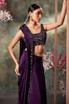 Mehak Murpana_Purple Crepe Embroidery Sequin Round Pre-draped Saree With Scallop Blouse _Online_at_Aza_Fashions