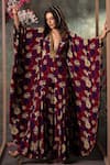 Buy_Mehak Murpana_Purple Crepe Printed Floral Plunge V Neck Kaftan Jumpsuit _at_Aza_Fashions