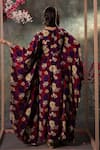 Shop_Mehak Murpana_Purple Crepe Printed Floral Plunge V Neck Kaftan Jumpsuit _at_Aza_Fashions