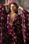 Mehak Murpana_Purple Crepe Printed Floral Plunge V Neck Kaftan Jumpsuit _Online_at_Aza_Fashions