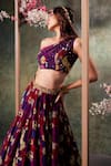 Buy_Mehak Murpana_Purple Crepe Printed Floral Asymmetric Top And Lehenga Set _Online_at_Aza_Fashions