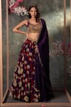 Buy_Mehak Murpana_Purple Crepe Printed Botanical Cutwork Lehenga Set _at_Aza_Fashions