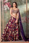 Buy_Mehak Murpana_Purple Crepe Printed Bloom Round Lehenga Set _at_Aza_Fashions