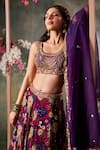 Shop_Mehak Murpana_Purple Crepe Printed Bloom Round Lehenga Set _Online_at_Aza_Fashions