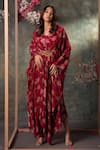 Buy_Mehak Murpana_Pink Crepe Printed Bouquet V Neck Kaftan _at_Aza_Fashions