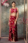 Buy_Mehak Murpana_Pink Crepe Printed Floral Round Backless Top And Skirt Set _at_Aza_Fashions