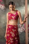 Buy_Mehak Murpana_Pink Crepe Printed Floral Round Backless Top And Skirt Set _Online_at_Aza_Fashions