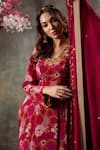 Mehak Murpana_Pink Crepe Printed Garden Blunt V Neck Anarkali With Dupatta _Online_at_Aza_Fashions