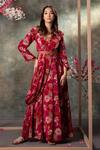 Buy_Mehak Murpana_Pink Crepe Printed Florette Blunt V Neck Anarkali With Pre-pleated Drape _at_Aza_Fashions