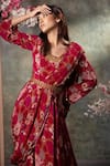 Mehak Murpana_Pink Crepe Printed Florette Blunt V Neck Anarkali With Pre-pleated Drape _Online_at_Aza_Fashions