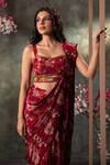 Mehak Murpana_Pink Crepe Printed Floral Sweetheart Neck Pre-draped Saree With Blouse _Online_at_Aza_Fashions