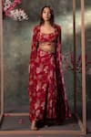 Buy_Mehak Murpana_Pink Crepe Printed Floral Jacket Open Skirt Set _at_Aza_Fashions