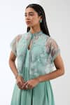 Shop_Anjali Kanwar_Green Silk Embroidery Sequin Dress V Neck Ombre With Cape _Online_at_Aza_Fashions