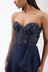 Anjali Kanwar_Blue Silk Embellished Crystal Brooch Sweetheart Neck Corset Gown _Online_at_Aza_Fashions