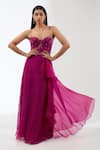 Buy_Anjali Kanwar_Wine Silk Embellished Crystal Brooch Sweetheart Neck Corset Gown _at_Aza_Fashions