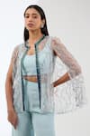 Shop_Anjali Kanwar_Blue Viscose Embroidery Sequin Round Wave Jacket Flared Pant Set _Online_at_Aza_Fashions