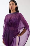 Shop_Anjali Kanwar_Purple Silk Embroidery Sequin Round Work Cape Skirt Set _Online_at_Aza_Fashions