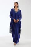 Buy_Anjali Kanwar_Blue Viscose Embroidery Sequin V Neck Neckline Tunic Set _at_Aza_Fashions