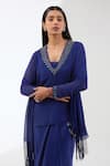 Anjali Kanwar_Blue Viscose Embroidery Sequin V Neck Neckline Tunic Set _Online_at_Aza_Fashions