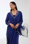 Buy_Anjali Kanwar_Blue Viscose Embroidery Sequin V Neck Neckline Tunic Set _Online_at_Aza_Fashions