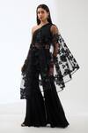 Buy_Anjali Kanwar_Black Viscose Embroidery Sequin Asymmetric Floral Tunic And Flared Pant Set _at_Aza_Fashions