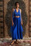 Buy_Charkhee_Blue Overlay Organza Placement Embroidery Ornate Border And Draped Skirt Set _at_Aza_Fashions